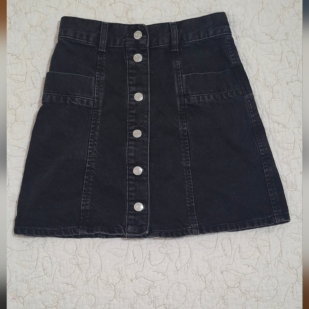 Asos Black 100% Cotton Denim Button Skirt